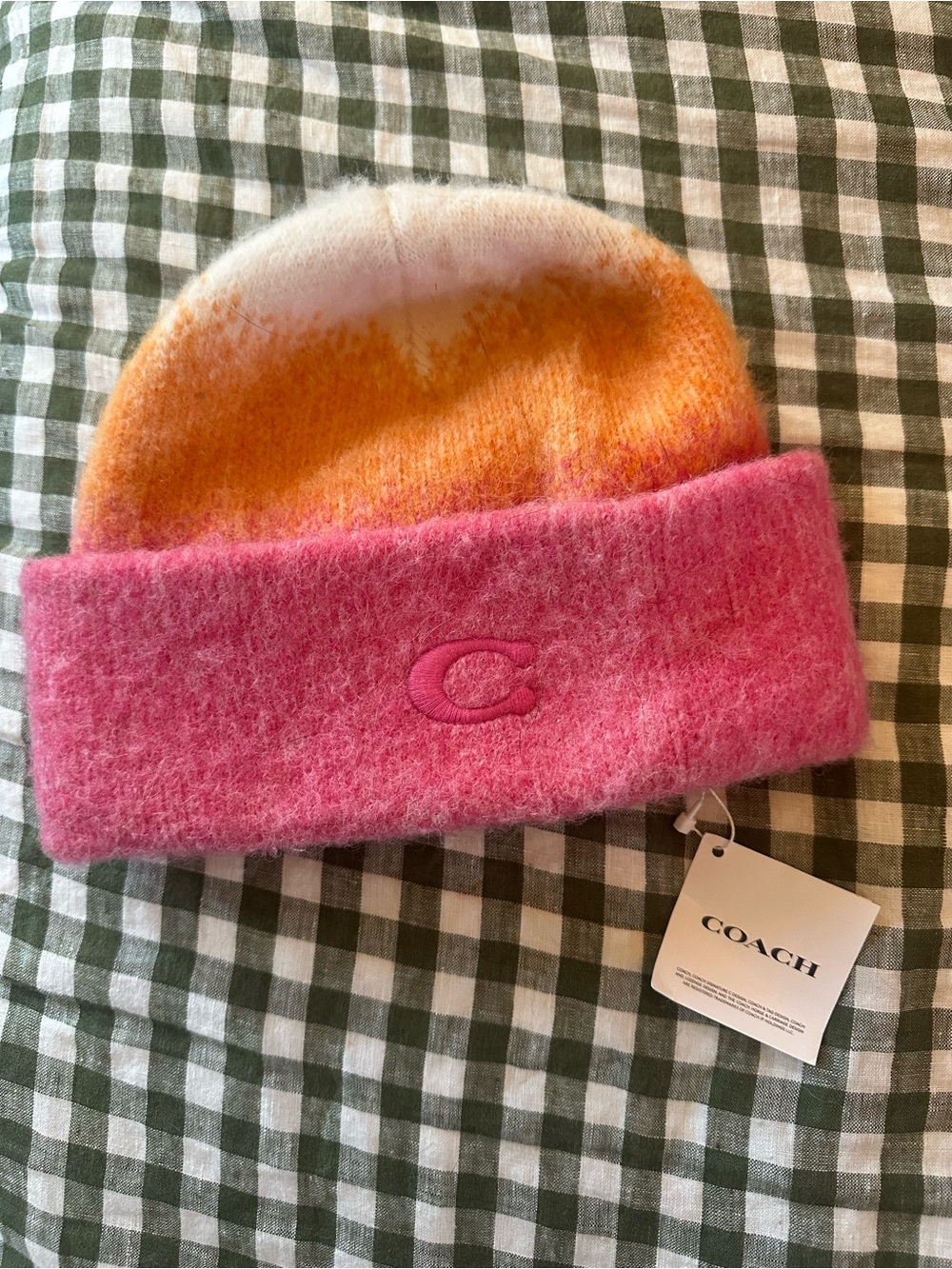Coach Pink Cuffed Beanie with Orange-to-Cream Ombre